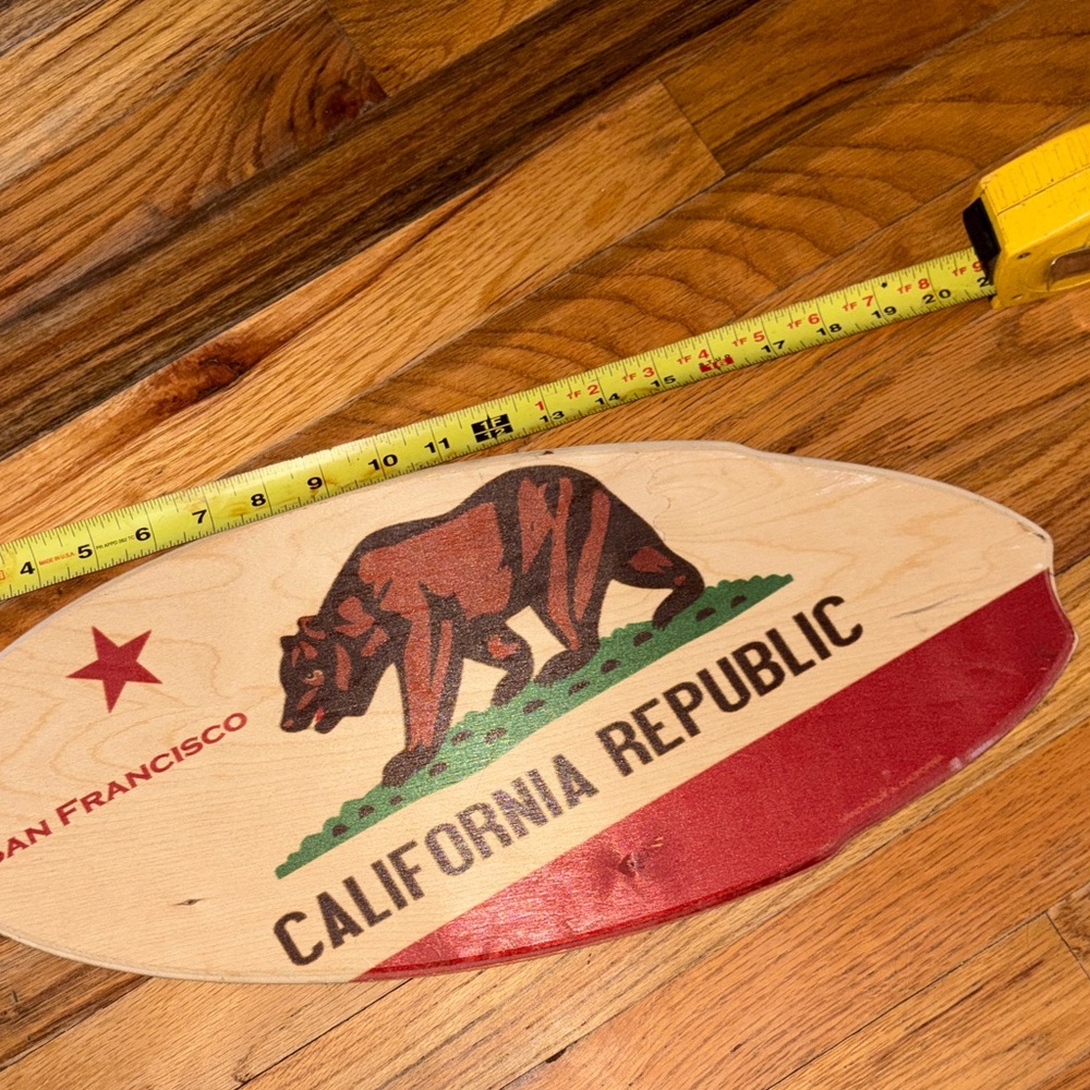 California Republic surfboard shape Sign 20 by 9 hanging decor/ wall prop - Picture 2 of 8